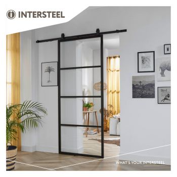 Intersteel DIY-schuifdeur Cubo zwart incl. transparant glas 2350x980x28mm + zwart ophangsysteem Basic Top