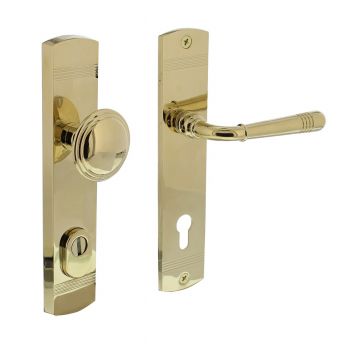 Intersteel Voordeurbeslag Helena 239x50mm knop/kruk profielcilindergat 92mm met kerntrekbeveiliging PVD messingkleur