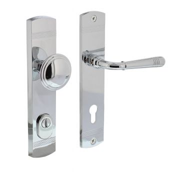 Intersteel Voordeurbeslag Helena 239x50mm knop/kruk profielcilindergat 92mm met kerntrekbeveiliging chroom